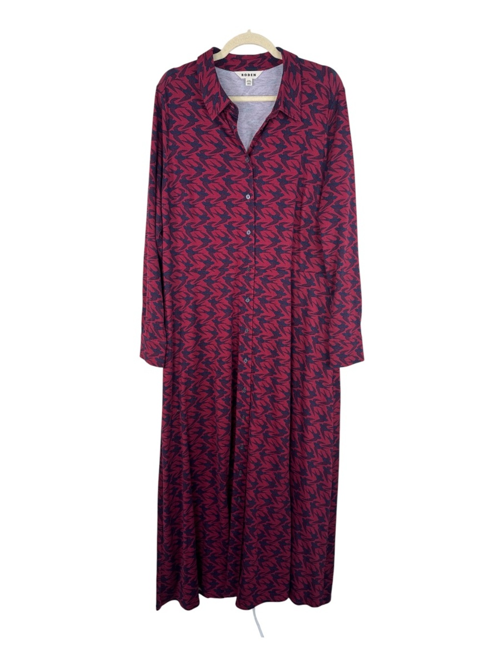 Boden Red and Navy Printed Midi Shirt Dress